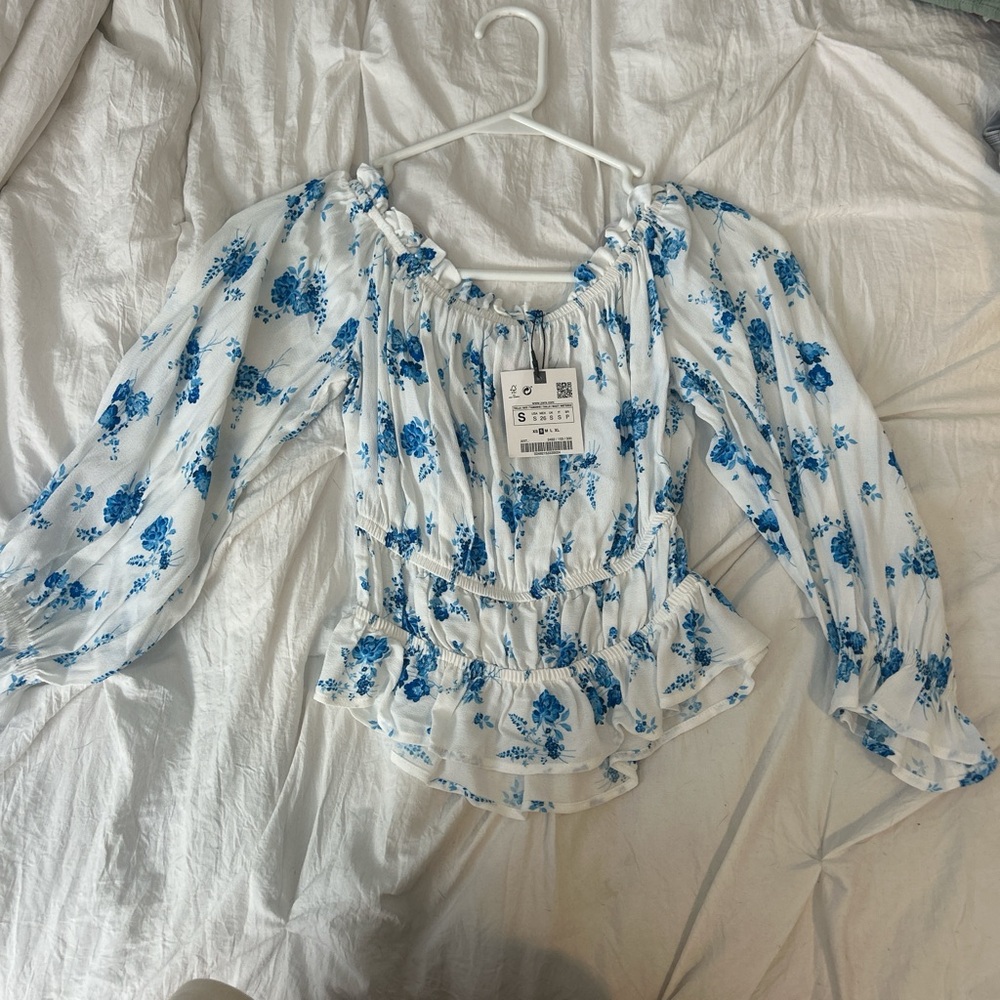 Zara White Cream Smocked Ruffled Blouse